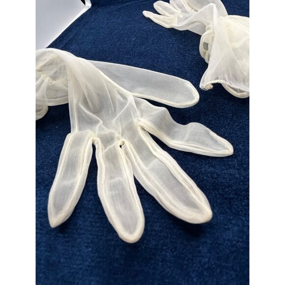 Vintage Sheer White ivory Hansen Gloves With Ruffles Size 6.5 Womens Elegant coq - Picture 4 of 5